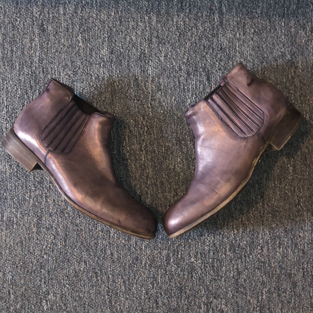 Free Lance•Muted Blue Crackled Leather Booties